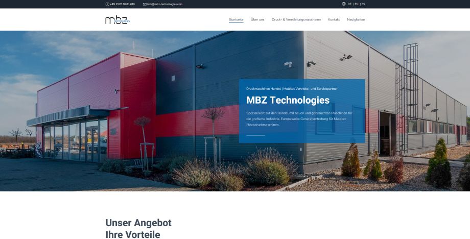MBZ-Technologies - Sitio Web, página de inicio